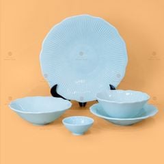 Bộ Bát Đĩa Men Xanh Ngọc Vân Sen