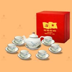 Bộ Ấm Chén Men Kem Vịt Vẽ Đào Xanh